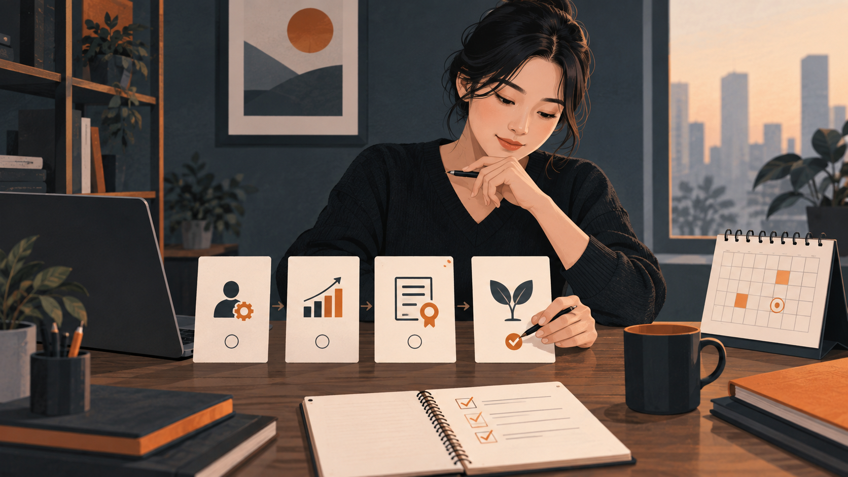 기술 수요 증거 지속 가능성을 나타내는 카드를 비교하는 프리랜서
