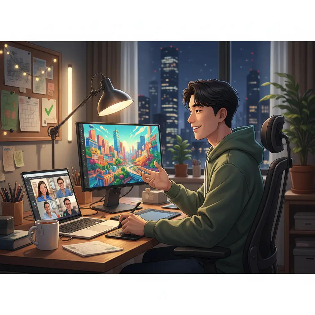 프리랜서로 일하는 모습